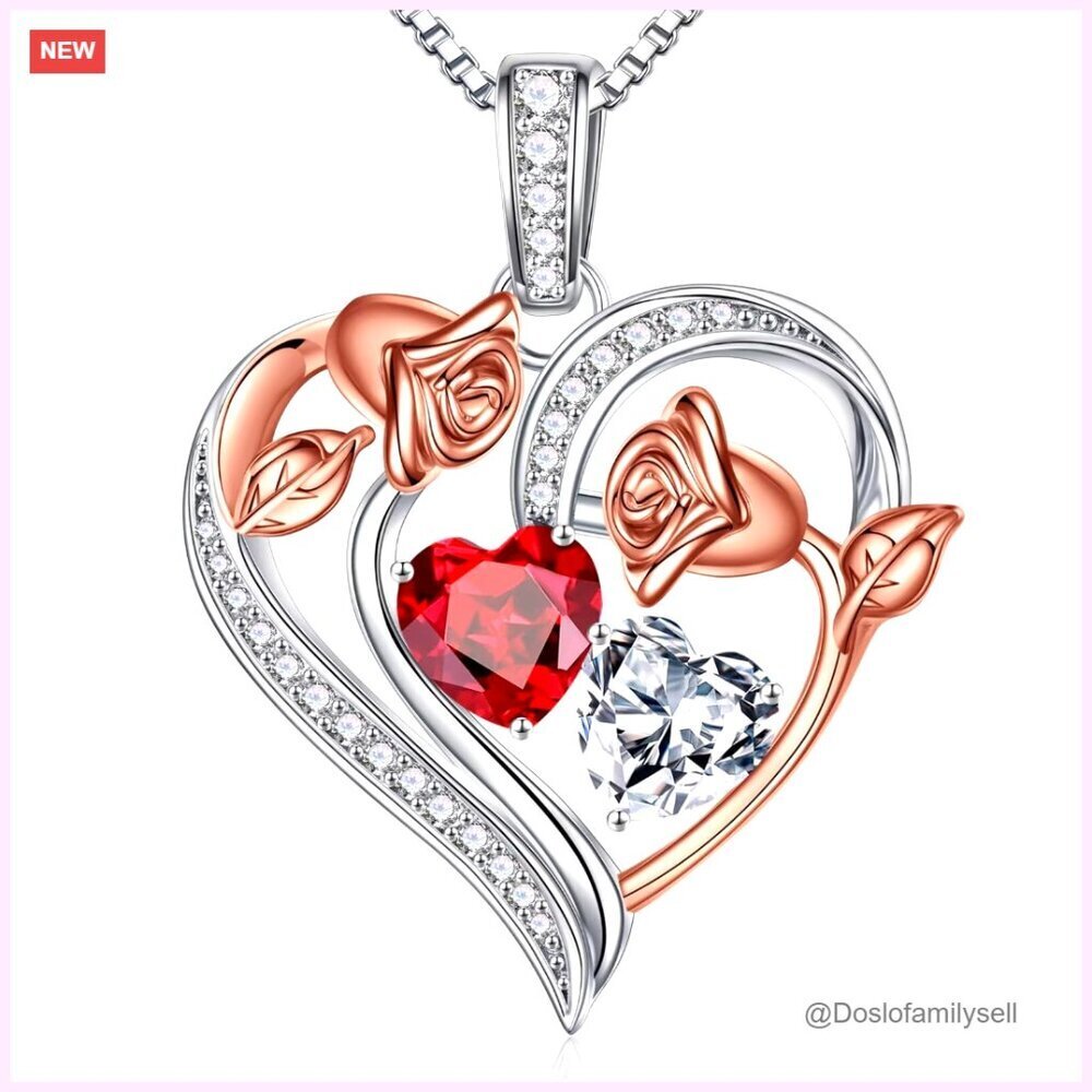 Sterling Silver Rose Heart Pendant Necklace Elegant Minimal Chic Anniversary